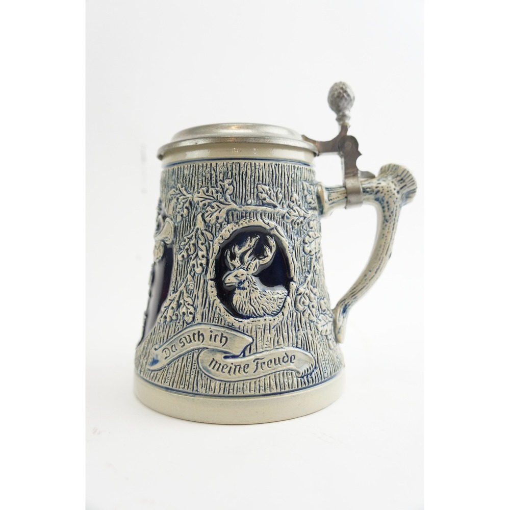 Thewalt Vtg Western Germany Beer Stein Lidded Mug Knight Deer Elk Stag Hunting